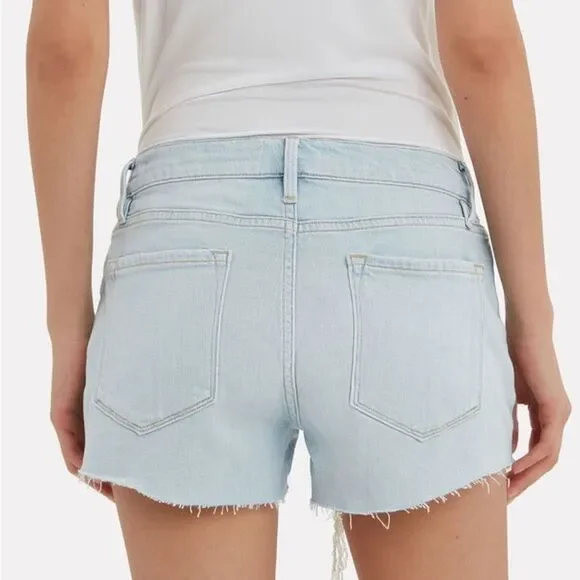 FRAME Le Cut Off Denim Shorts Hurrah Light Wash Raw Hem Distressed Size 27